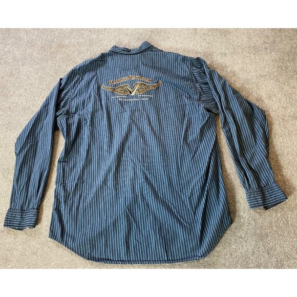 Harley-Davidson Blue Striped Button-Up Shirt Embroidered Logo XL - Picture 1 of 10